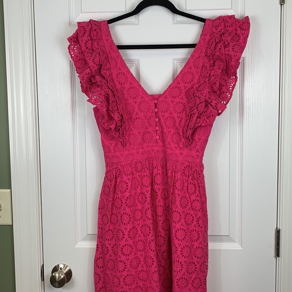 NWT J. Crew bright pink eyelet lace sleeveless maxi dress sz 4 - Picture 4 of 12
